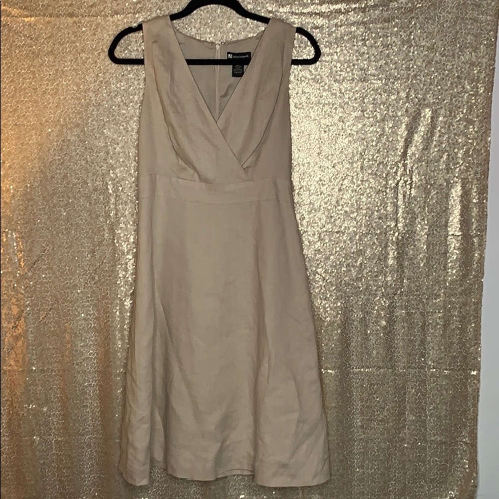 Beige linen vneck tank dress